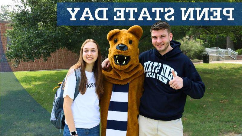 Penn State Day - Two students with Lion mascot